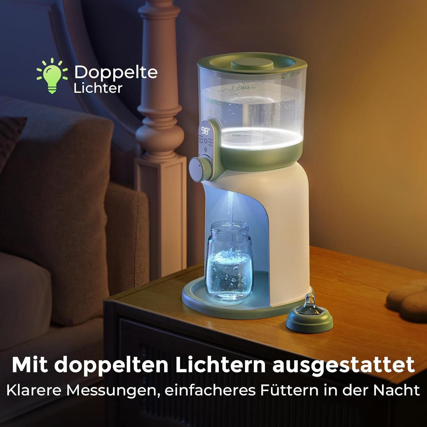 Preparatore di biberon per bambini Momcozy con doppia illuminazione LED