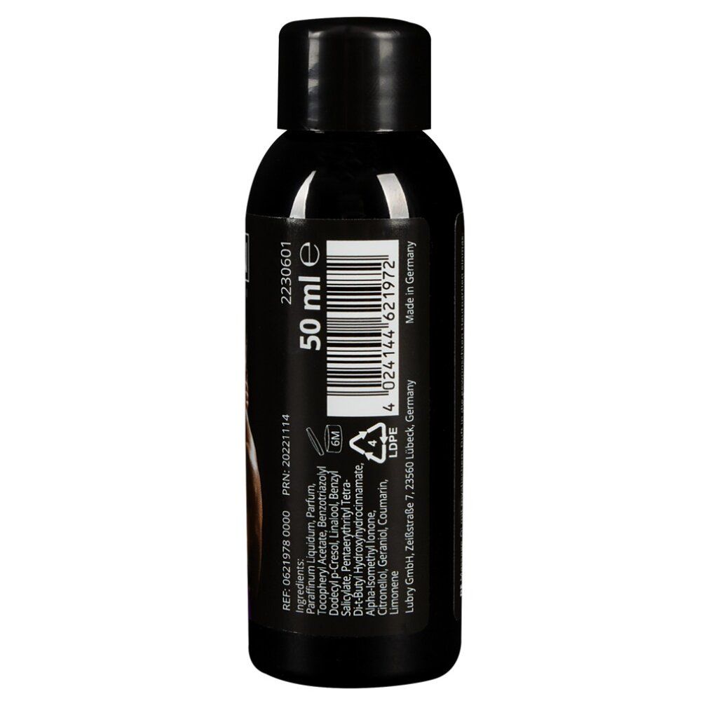 Retro di una bottiglia scura con indicazione 50 ml e codice a barre.