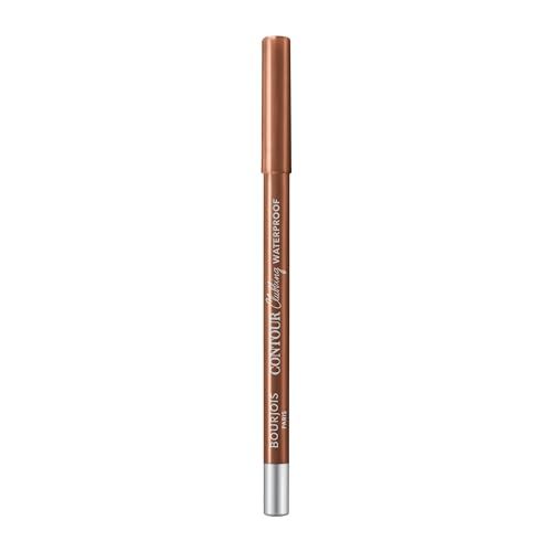 Una matita contorno color bronzo con punta e cappuccio argentati. La matita è etichettata 'Bourjois Contour Clubbing Waterproof'.