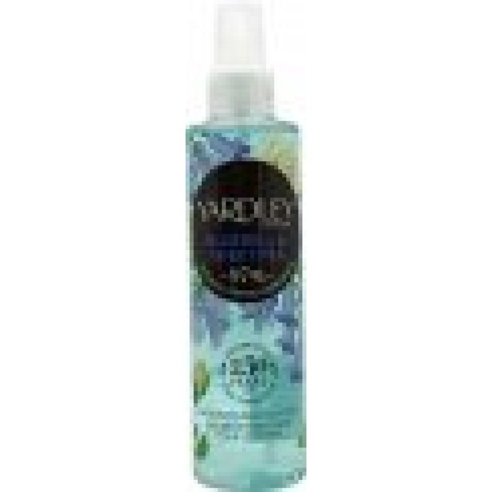 Flacone spray corpo con design floreale. Scritta: Yardley London, Bluebell & Sweet Pea, 97% ingredienti naturali.