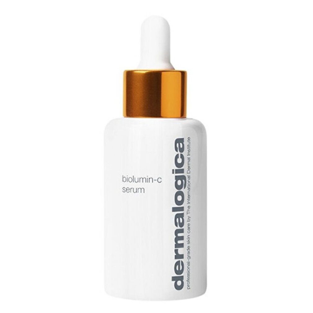 Flacone di siero con tappo dorato e contagocce. Scritta: biolumin-c serum, Dermalogica.