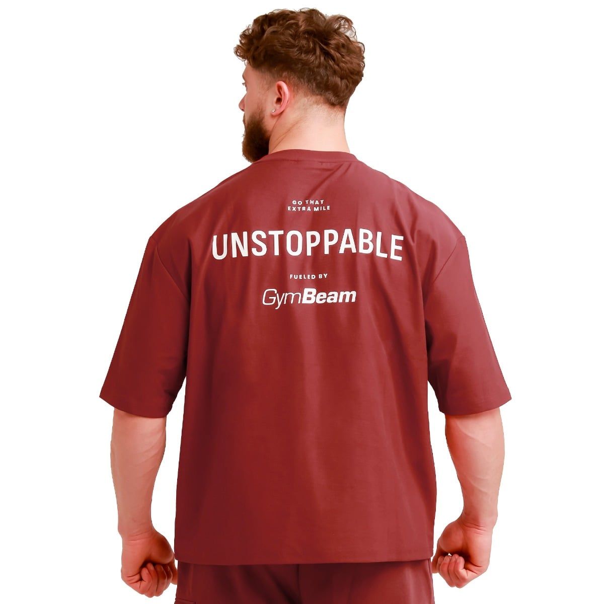 GymBeam Maglietta uomo Unstoppable oversize rossa