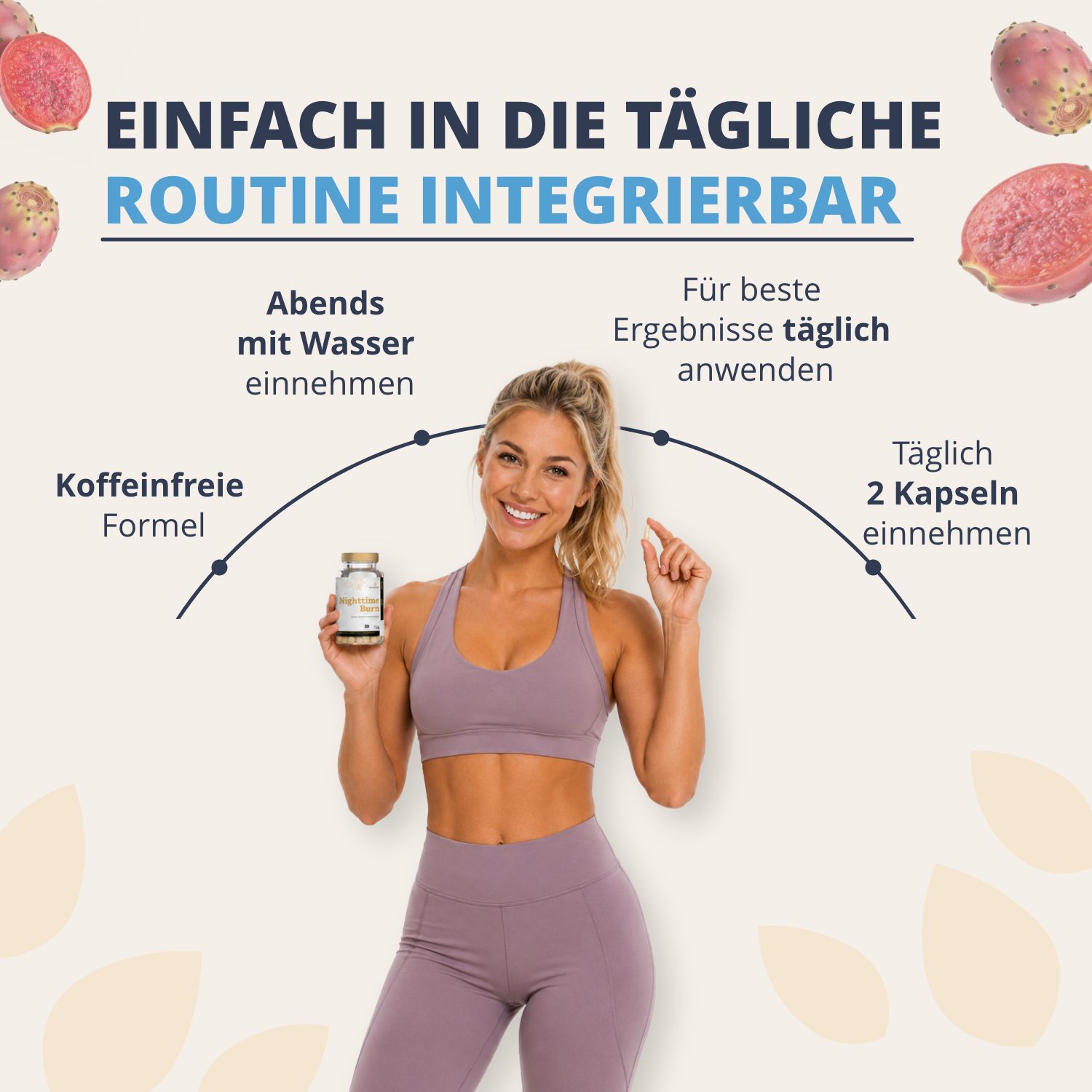 Donna con flacone Golden Tree Nighttime Burn, integrabile nella routine quotidiana.