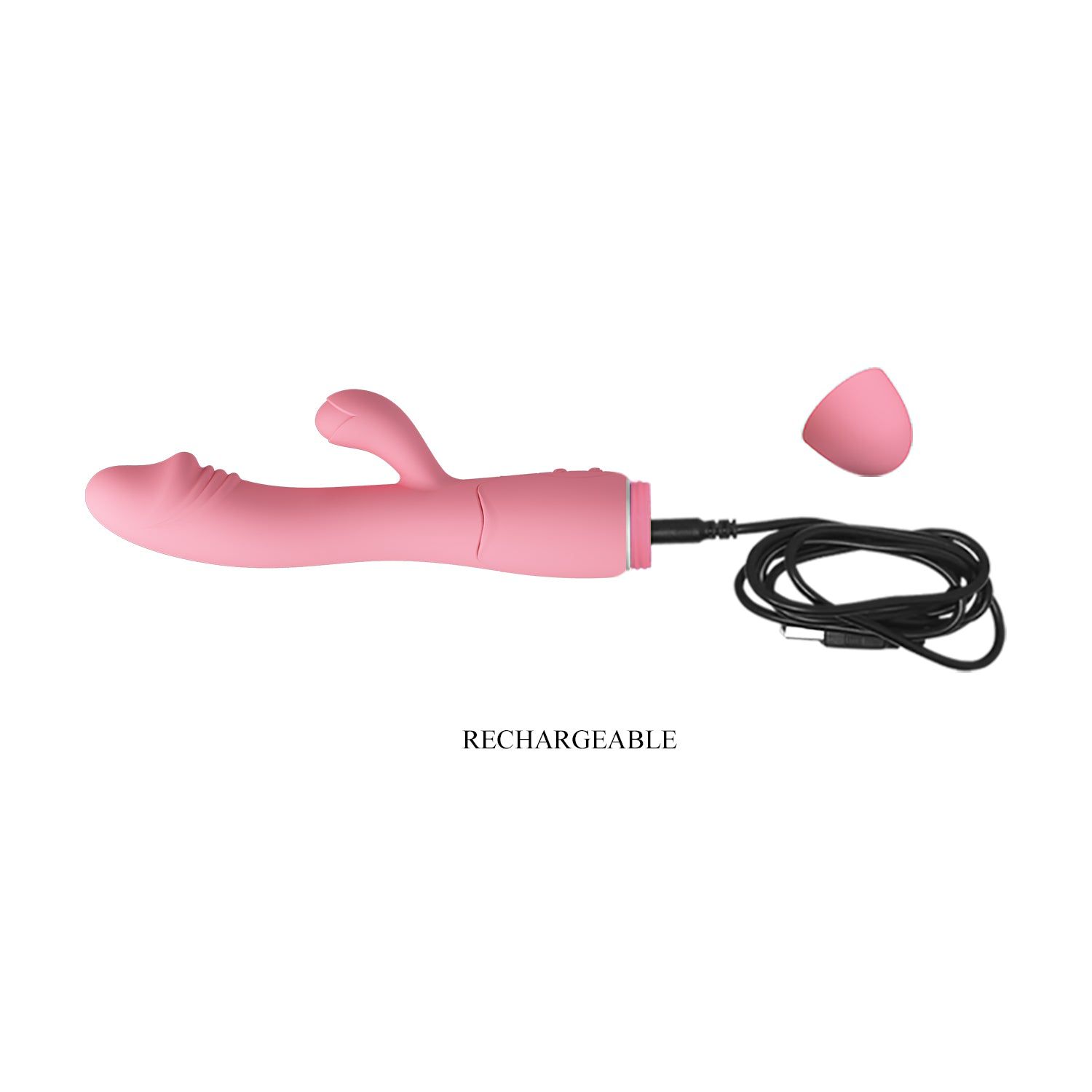 Vibratore rosa con cavo di ricarica. Silicone. Ricaricabile.