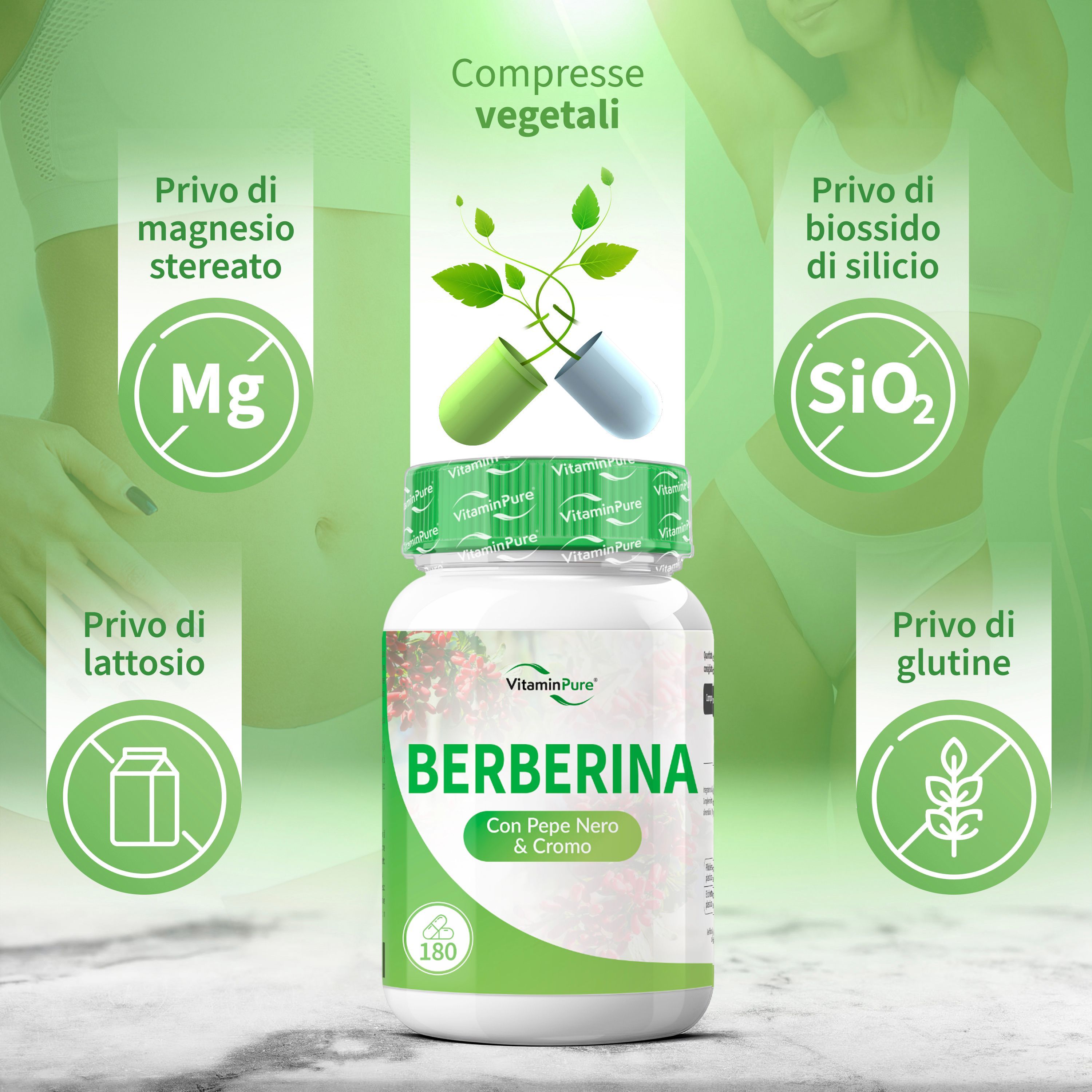 VitaminPure® Berberina 1000mg Formula Potenziata con Pepe Nero e Cromo