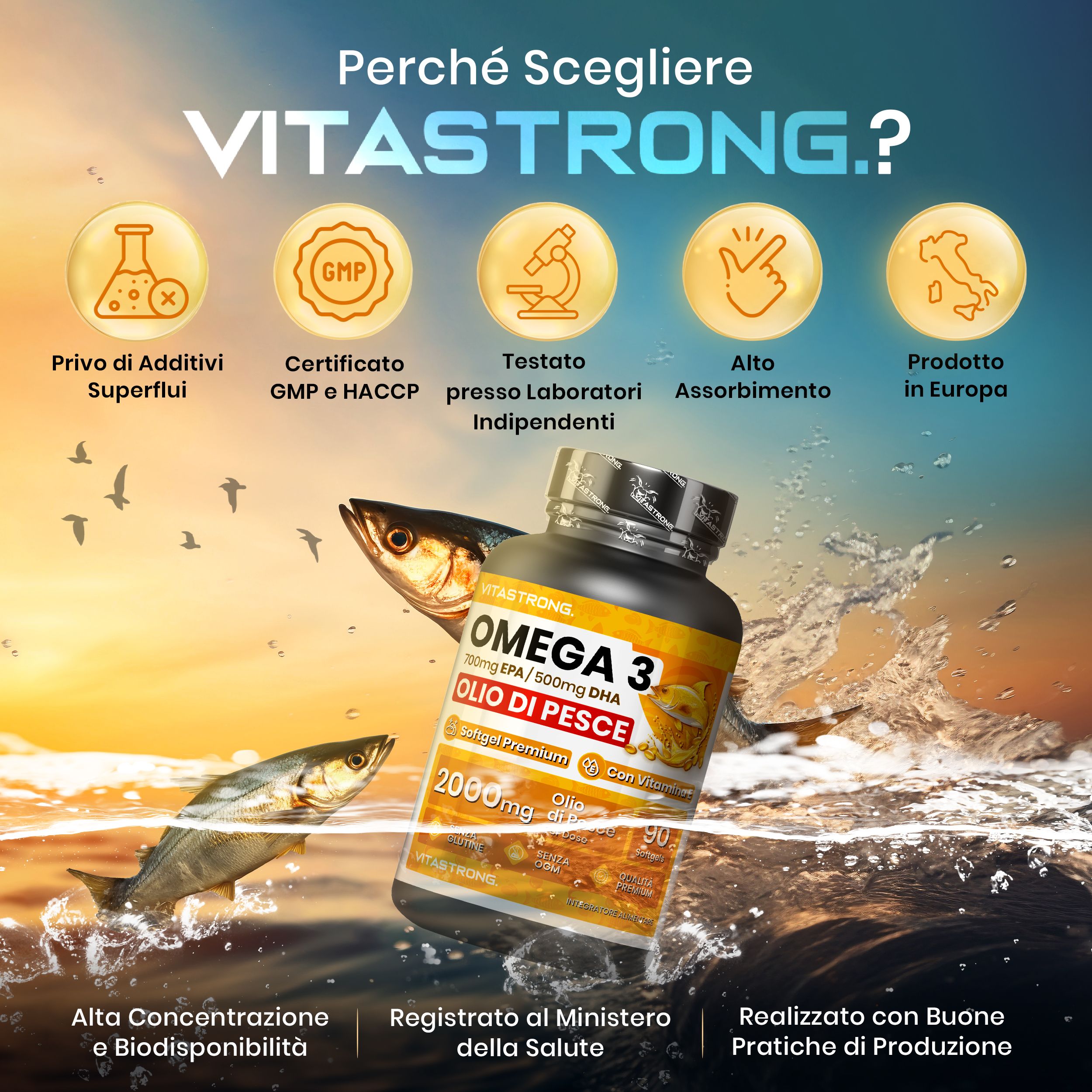 Vitastrong Omega-3 & Complesso Colesterolo – Supporto per cuore e metabolismo