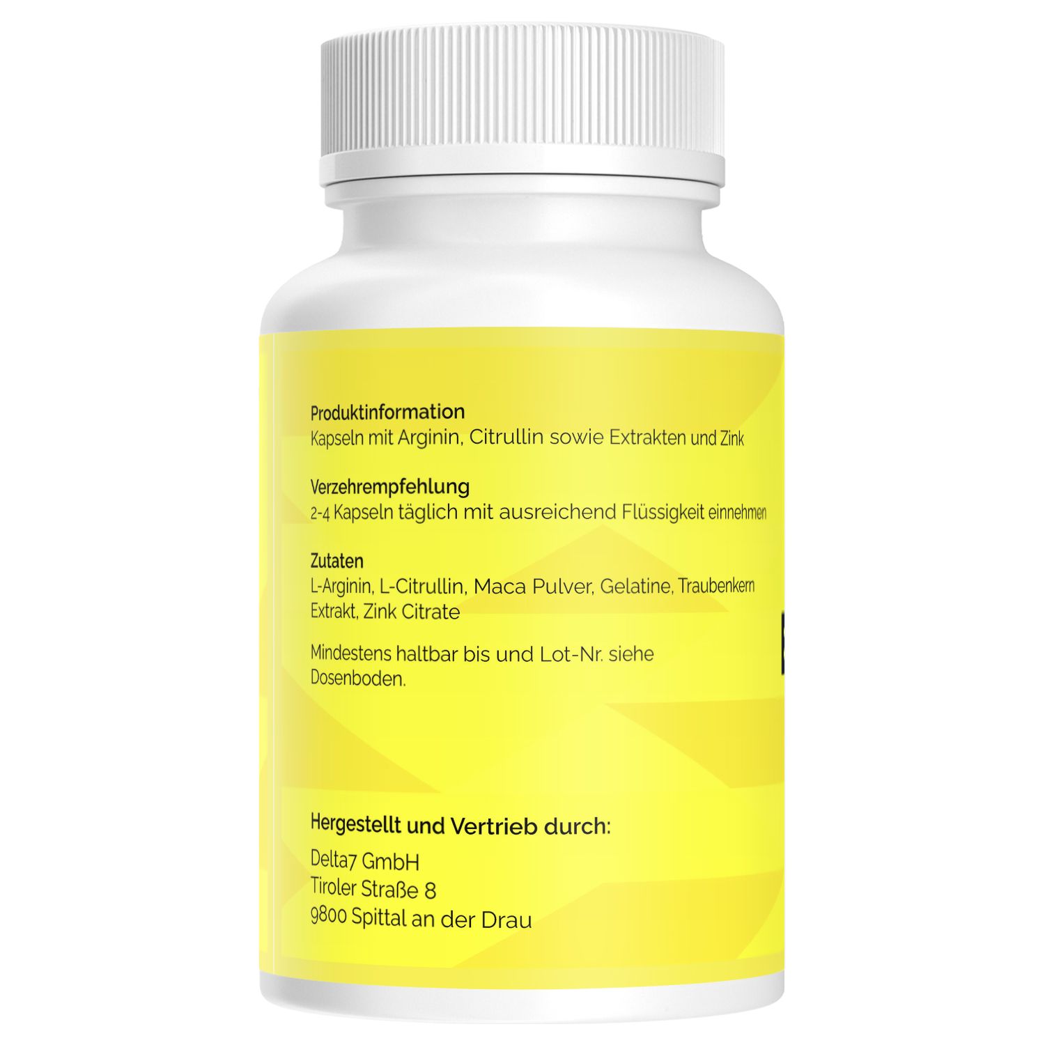 Retro della scatola di capsule Exonol N45 Nutrition con informazioni sul prodotto e raccomandazione di consumo.