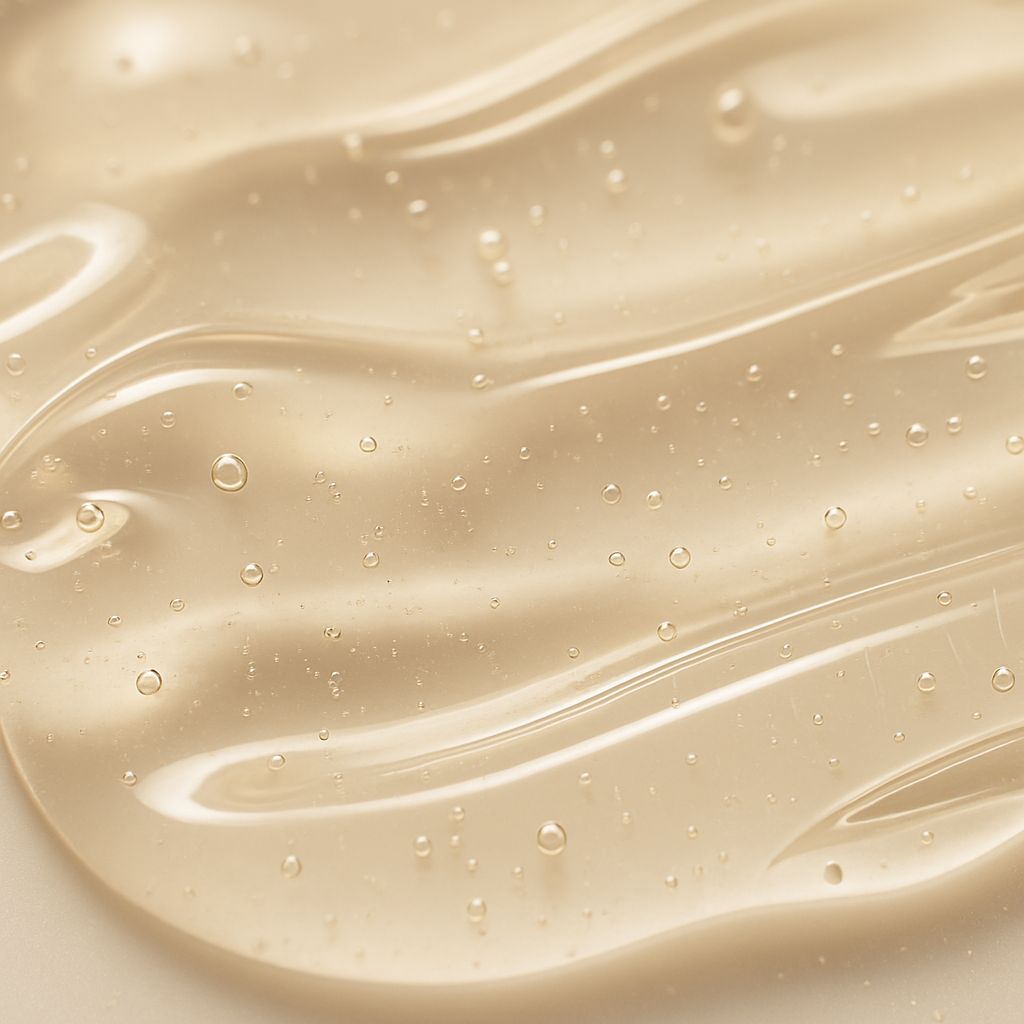 Primo piano di una texture gel trasparente e giallastra con bolle. Movimento ondulatorio.