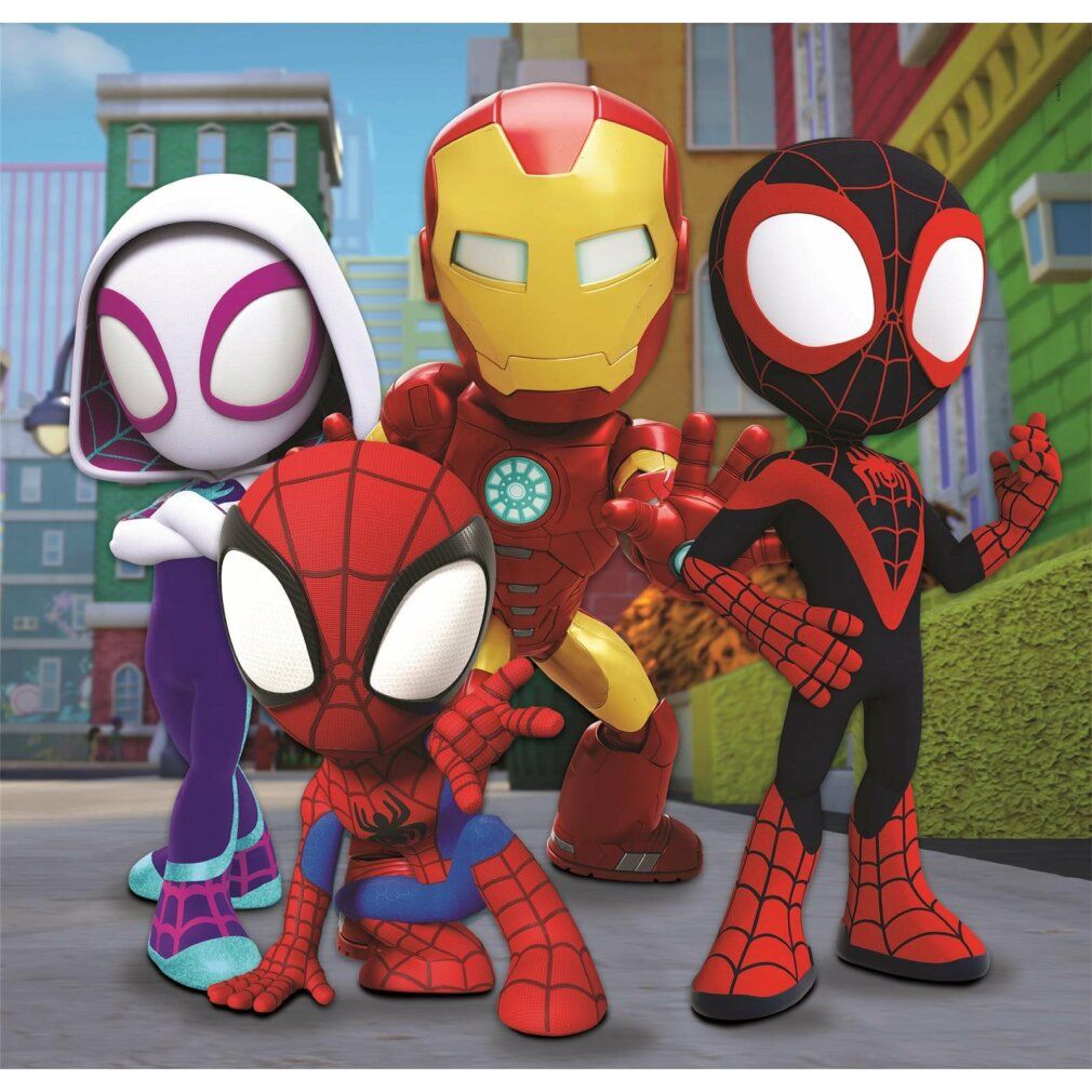 Puzzle con Spidey, Iron Man, Spider-Gwen e Miles Morales. I personaggi sono affiancati.