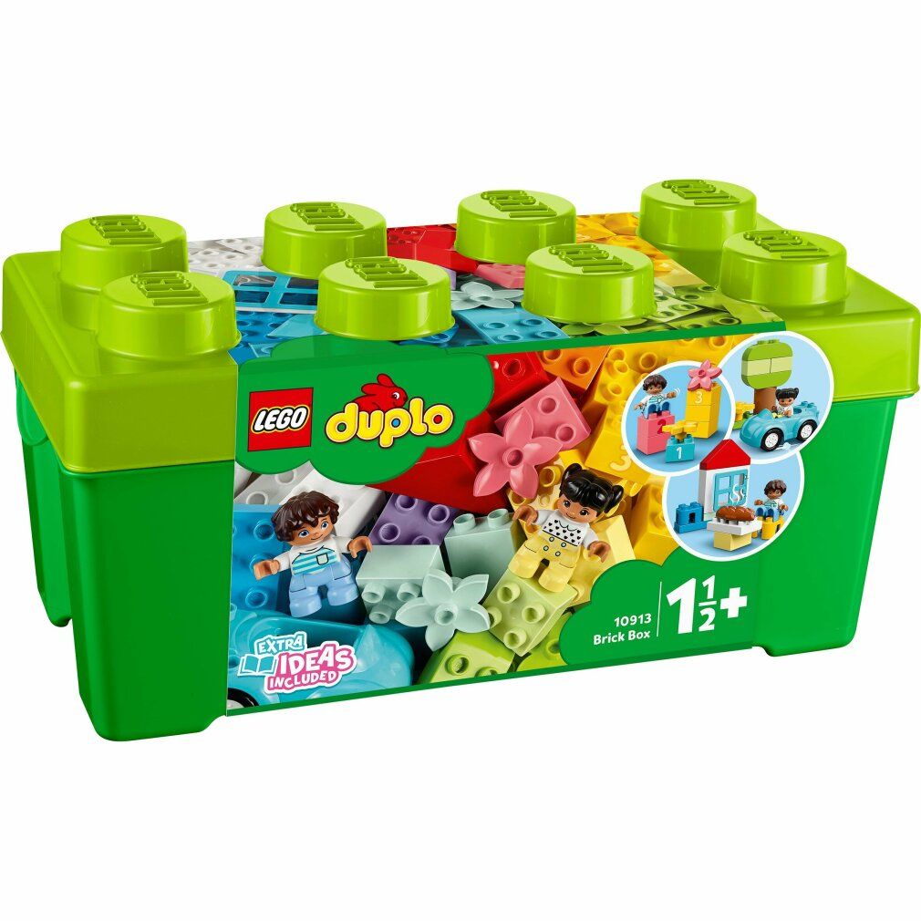 LEGO Duplo Brick Box verde con mattoncini, personaggi e fiori colorati. Età consigliata 1 1/2+.