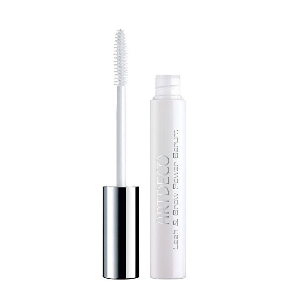 Siero bianco con spazzola. Scritta: ARTDECO Lash & Brow Power Serum. Tappo argentato.