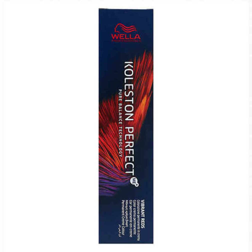 Scatola con logo e nome del prodotto. Scritta Koleston Perfect. Illustrazione a colori. Testo multilingue.