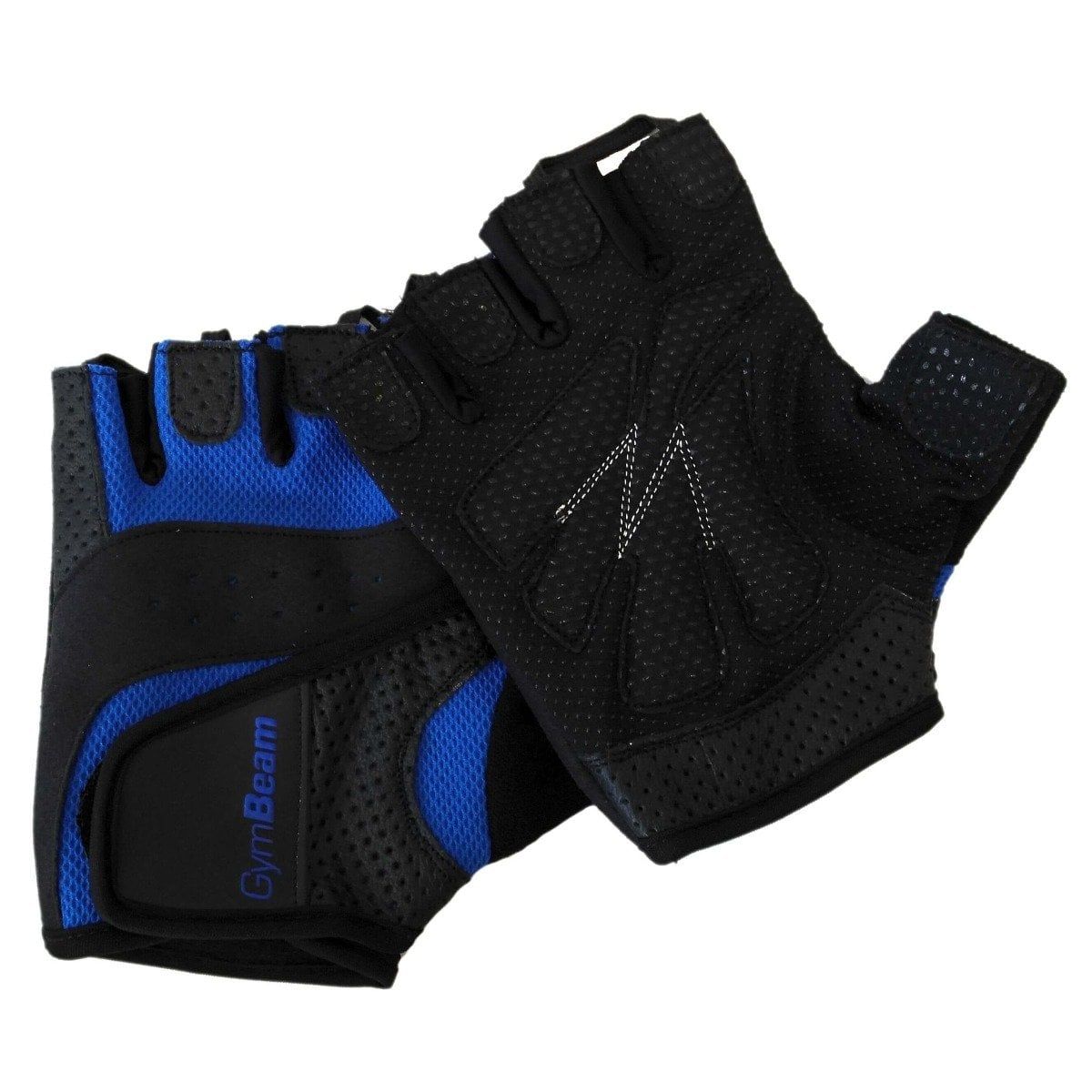 Guanti fitness GymBeam Unisex in pelle con palmo rinforzato Dexter, nero-blu.