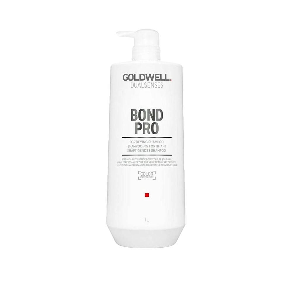 Flacone bianco Goldwell Dualsenses Bond Pro Shampoo con dosatore. Scritta: BOND PRO, 1L.