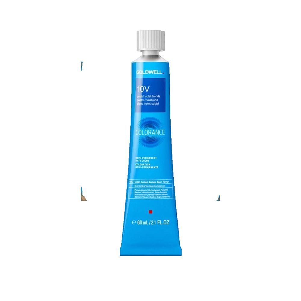 Tubo blu Goldwell Colorance 10V, colorazione semipermanente. Tappo bianco. Volume: 60 ml.