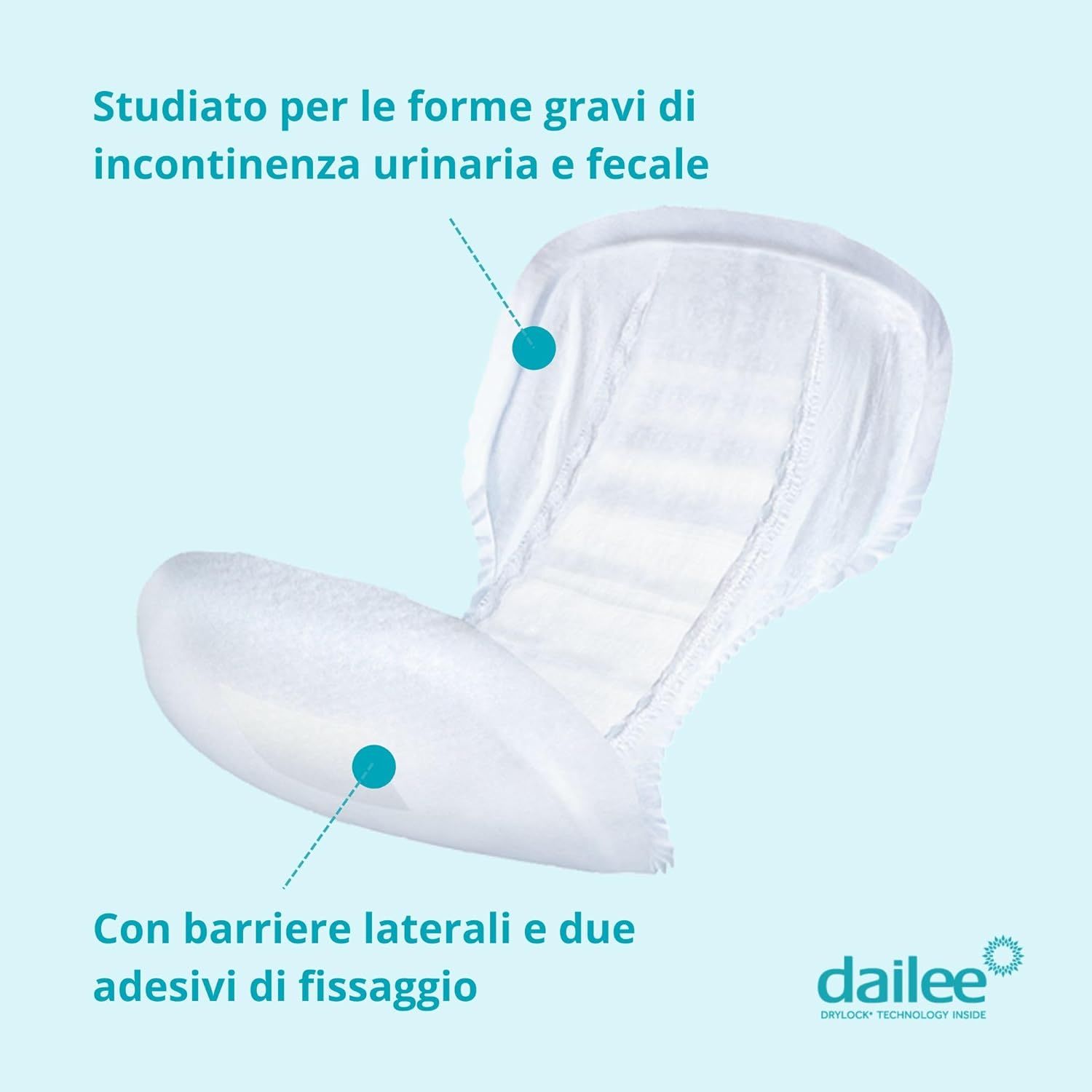 Salvaslip Dailee Comfort, studiato per gravi incontinenze urinarie e fecali. Con barriere laterali.