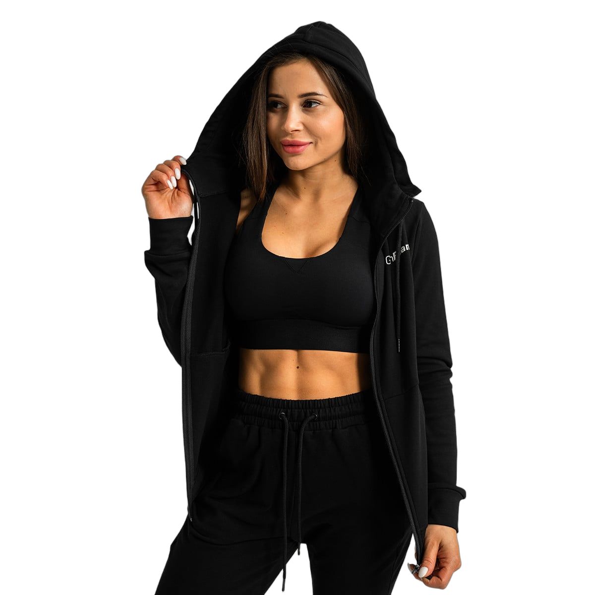 GymBeam Felpa con cappuccio e zip da donna regular Limitless Black
