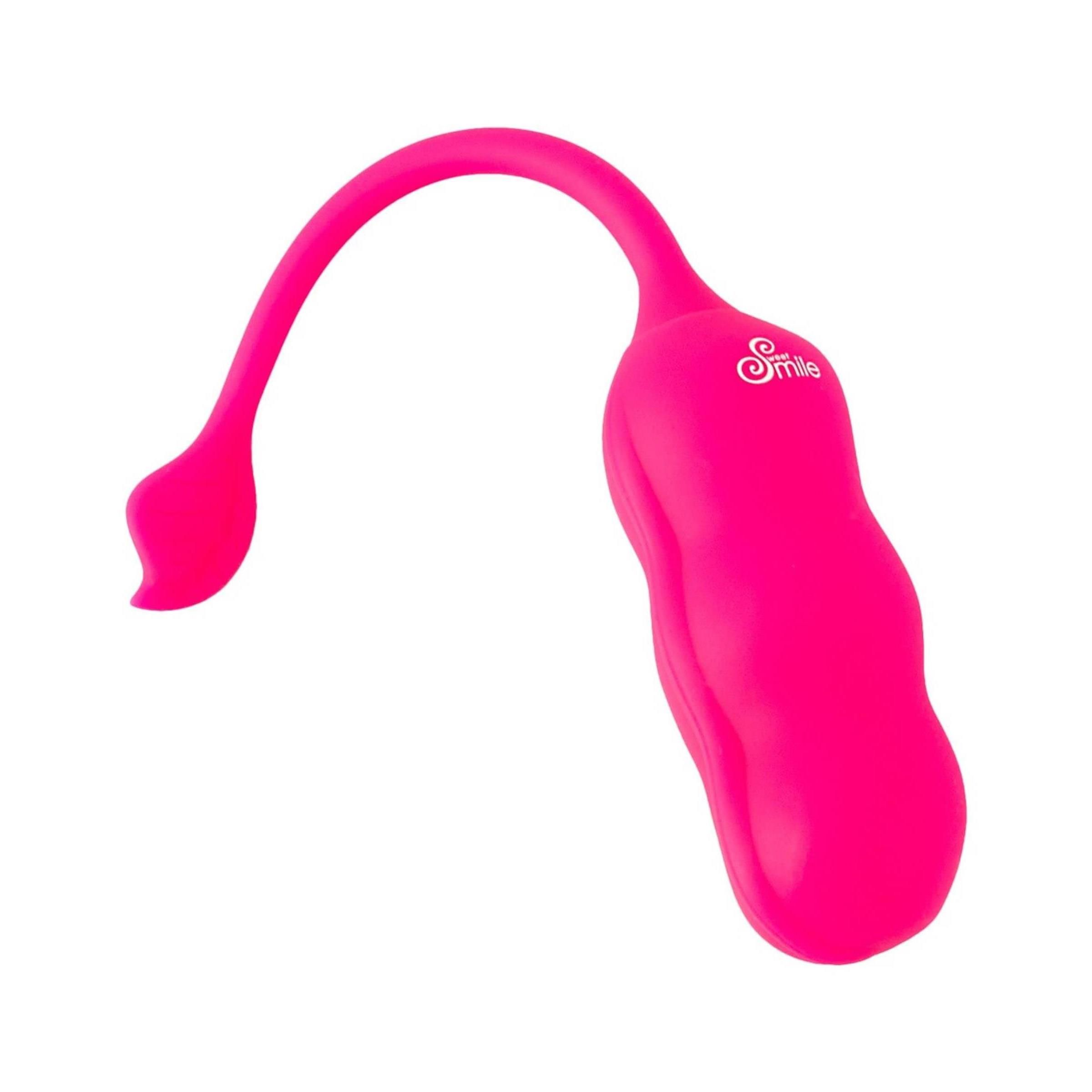 Prodotto rosa, forma curva e estremità arrotondata. Scritta Sweet Smile. Stelo flessibile e curvo.