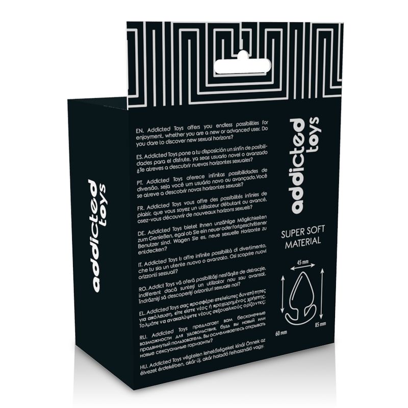 Confezione nera con logo e informazioni sul prodotto. Testo multilingue.