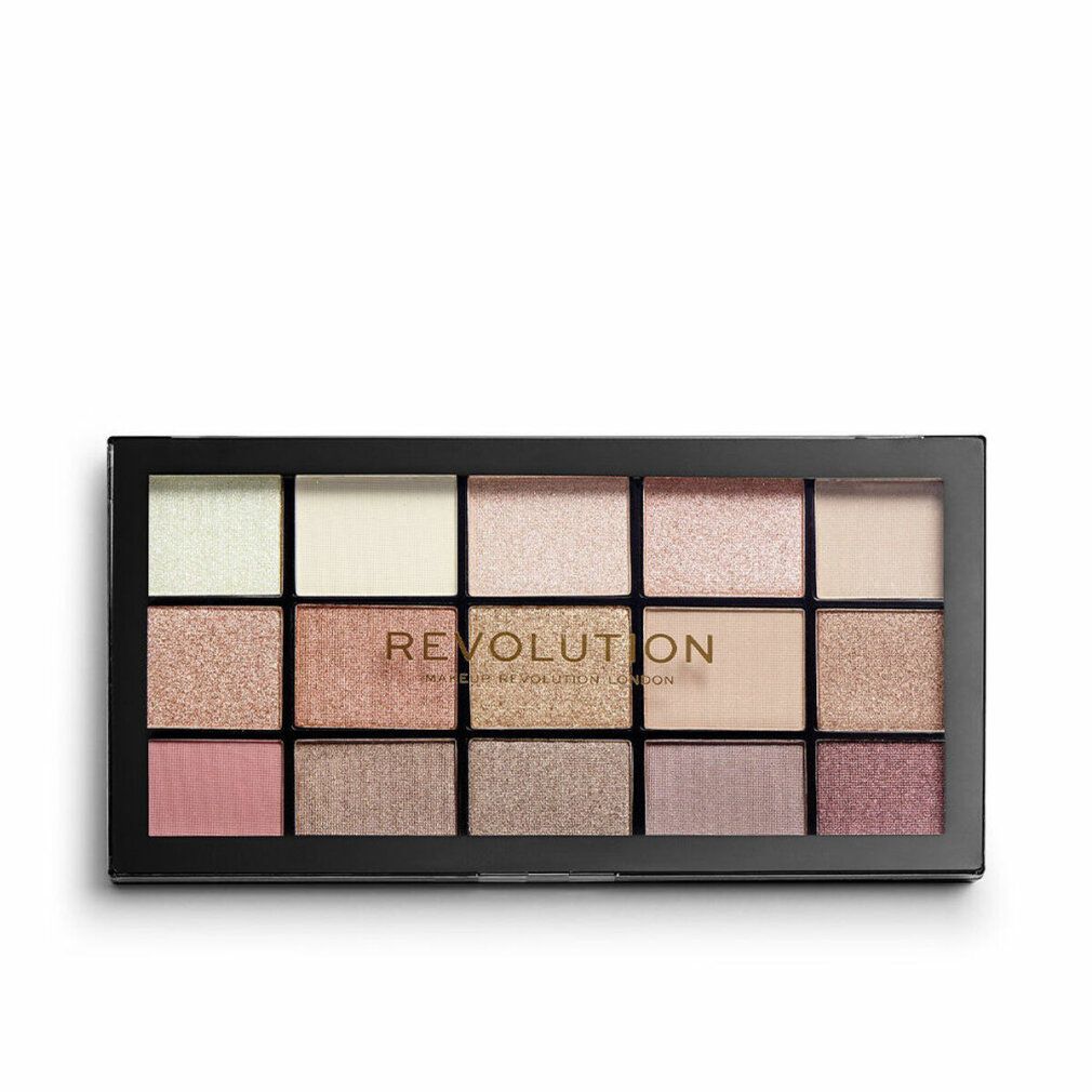 Palette Revolution Re-Loaded Iconic 3.0. Palette nera con 15 ombretti. Marchio e nome del prodotto visibili.