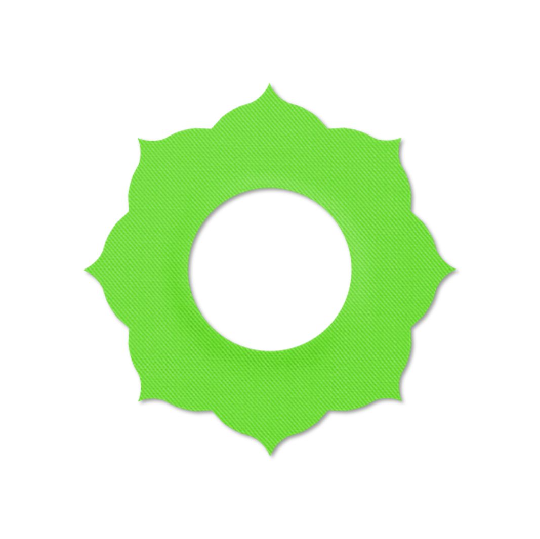 Anello di fissaggio verde con apertura centrale, a forma di petalo.