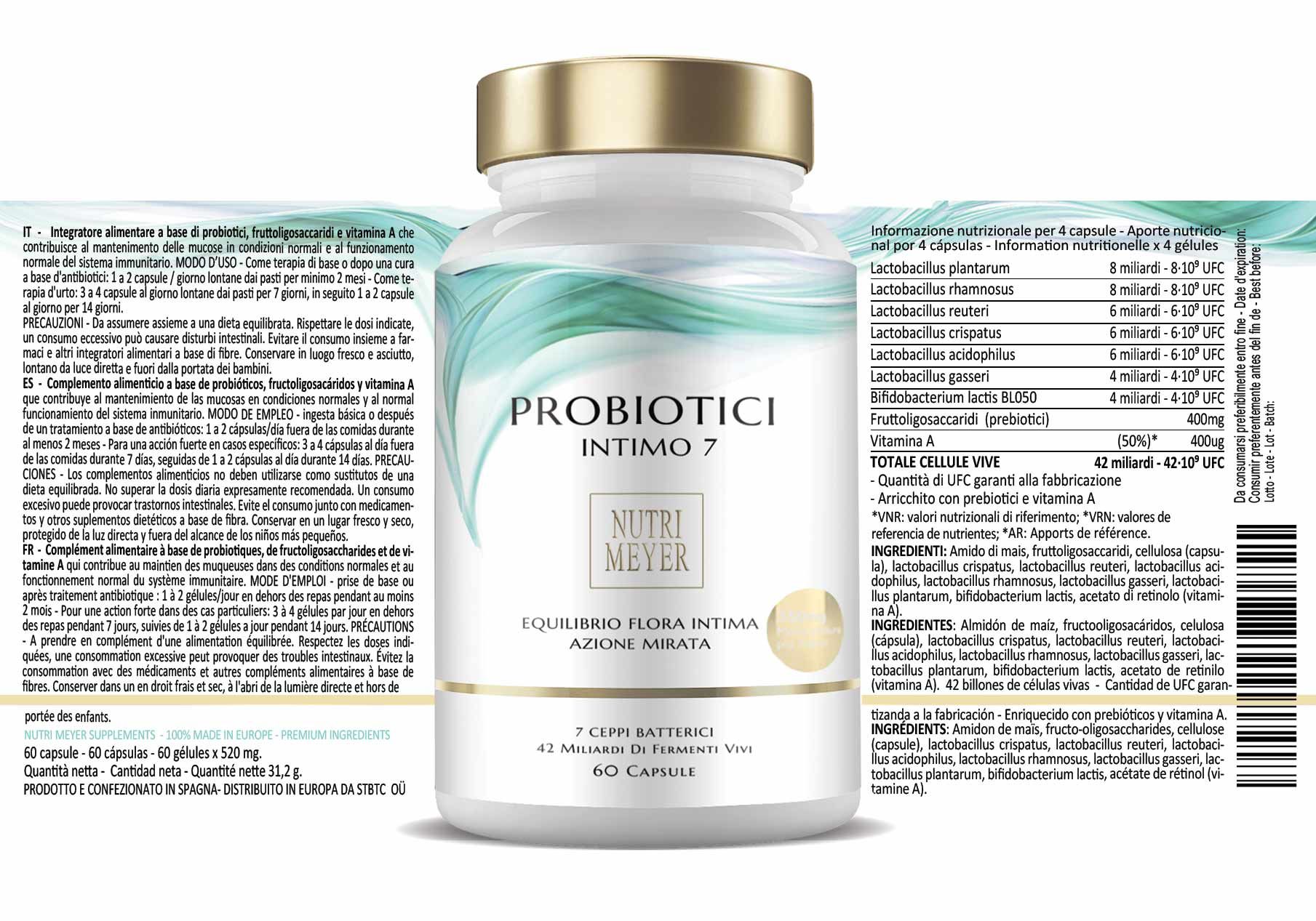 Primo piano del flacone con etichetta. Contiene informazioni su ingredienti, dosaggio e valori nutrizionali.