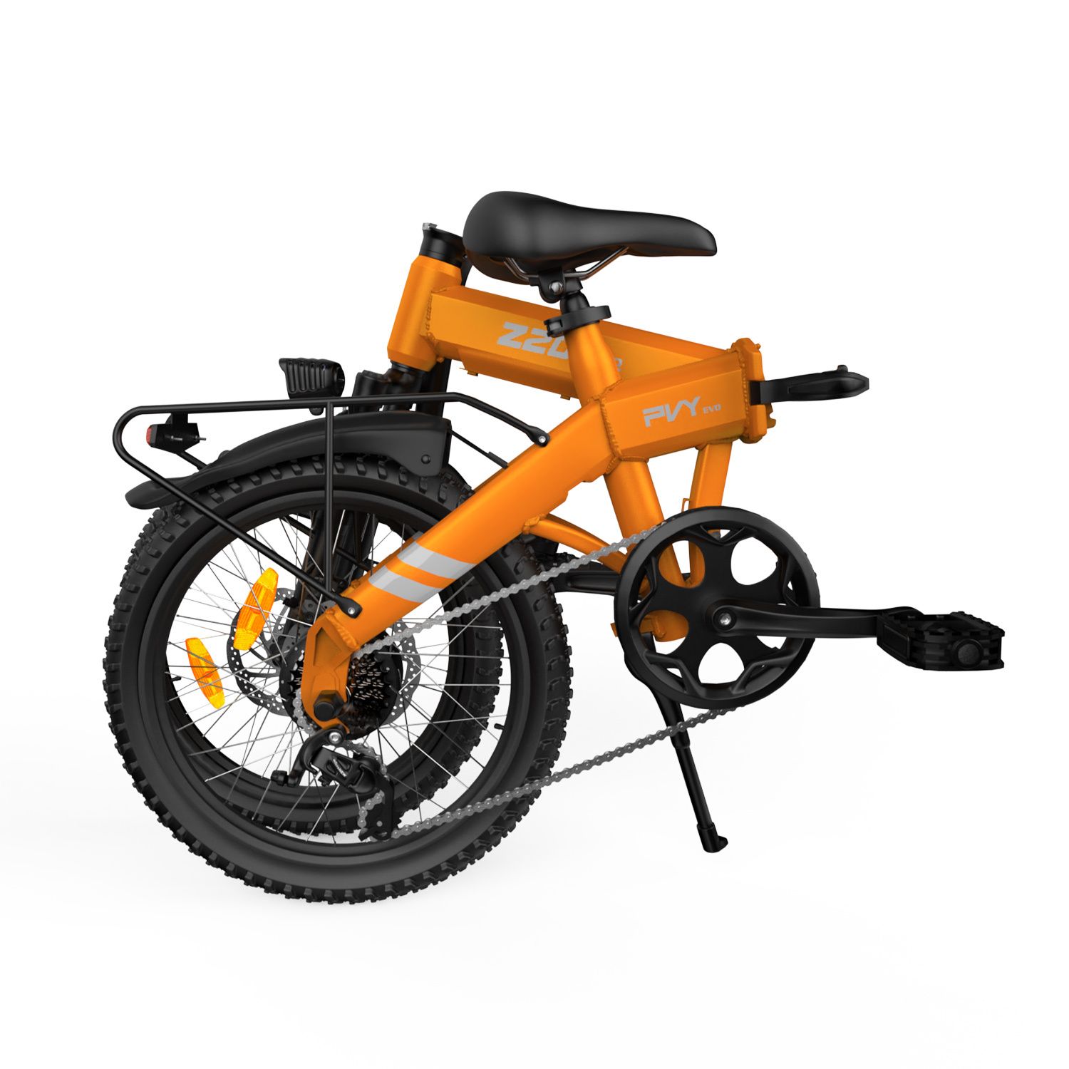 E-bike arancione piegata con telaio nero. Scritta Z20 PRO EVO.