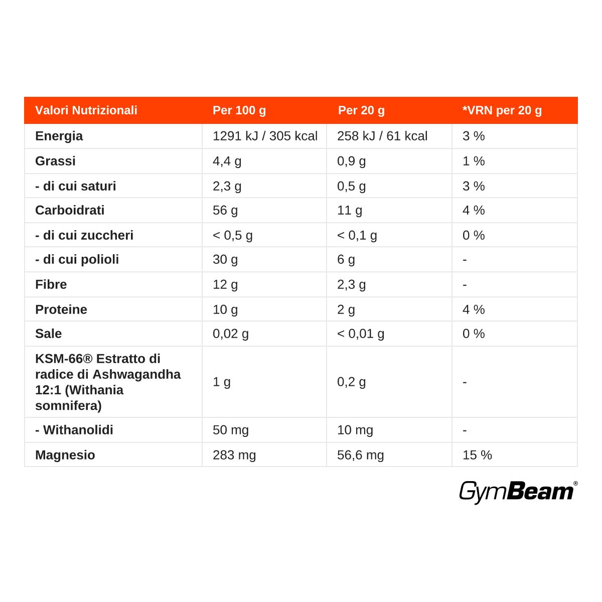 GymBeam Bevanda di Cacao e Ashwagandha preparazione istantanea in polvere