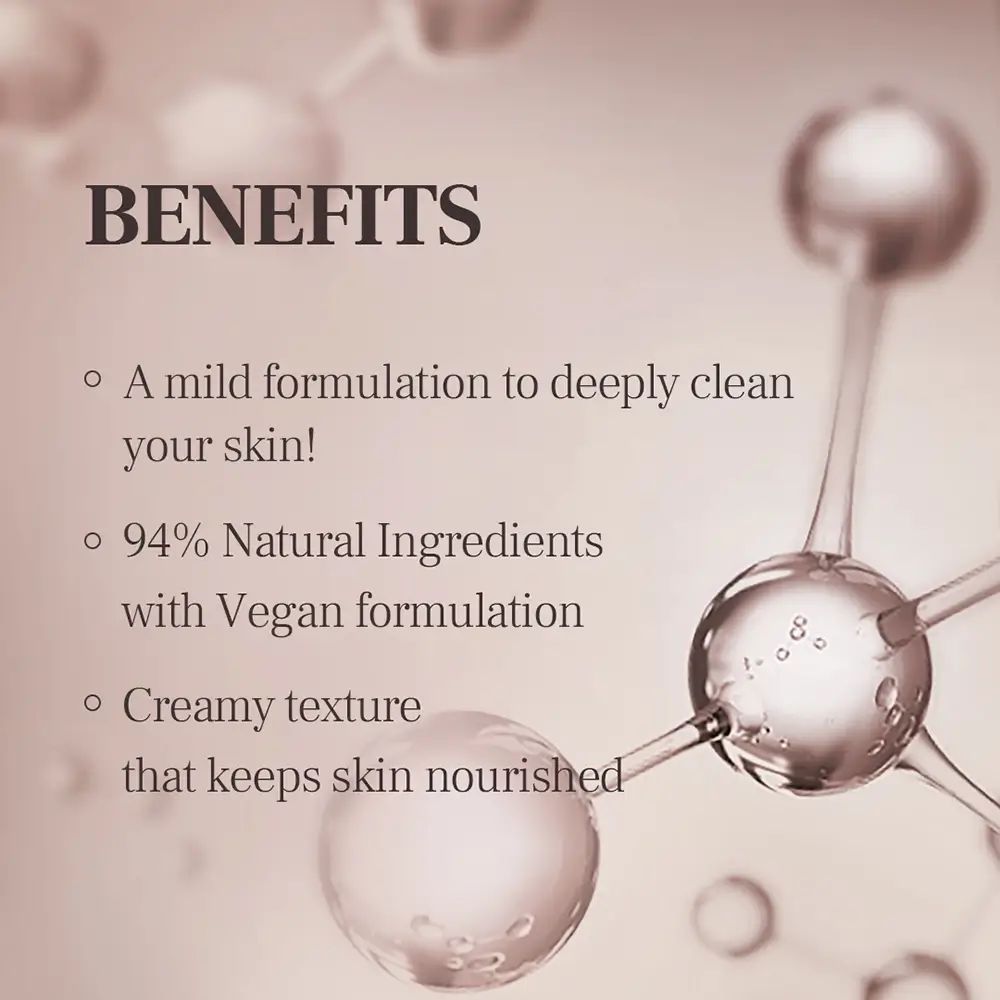 Testo con vantaggi: Formulazione delicata, pulisce a fondo, 94% ingredienti naturali, formulazione vegana, texture cremosa.