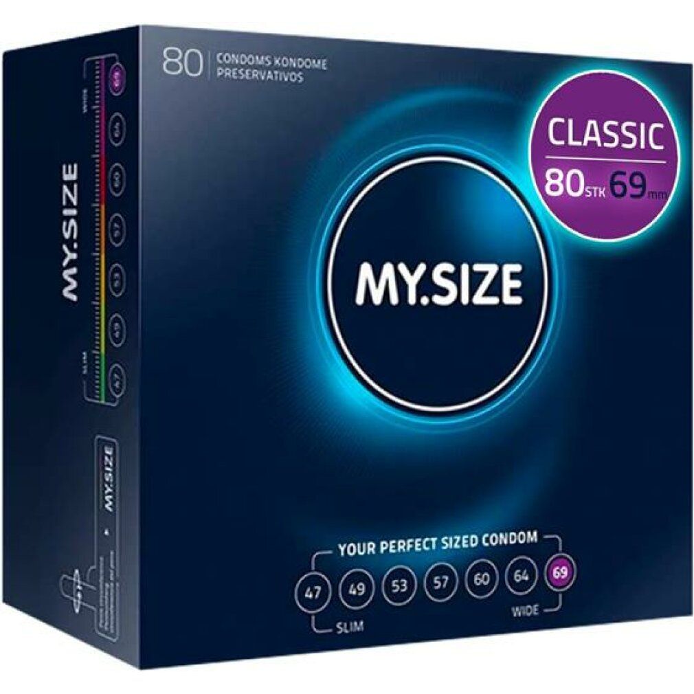 Confezione di preservativi My.Size Classic, 80 pezzi, misura 69 mm.