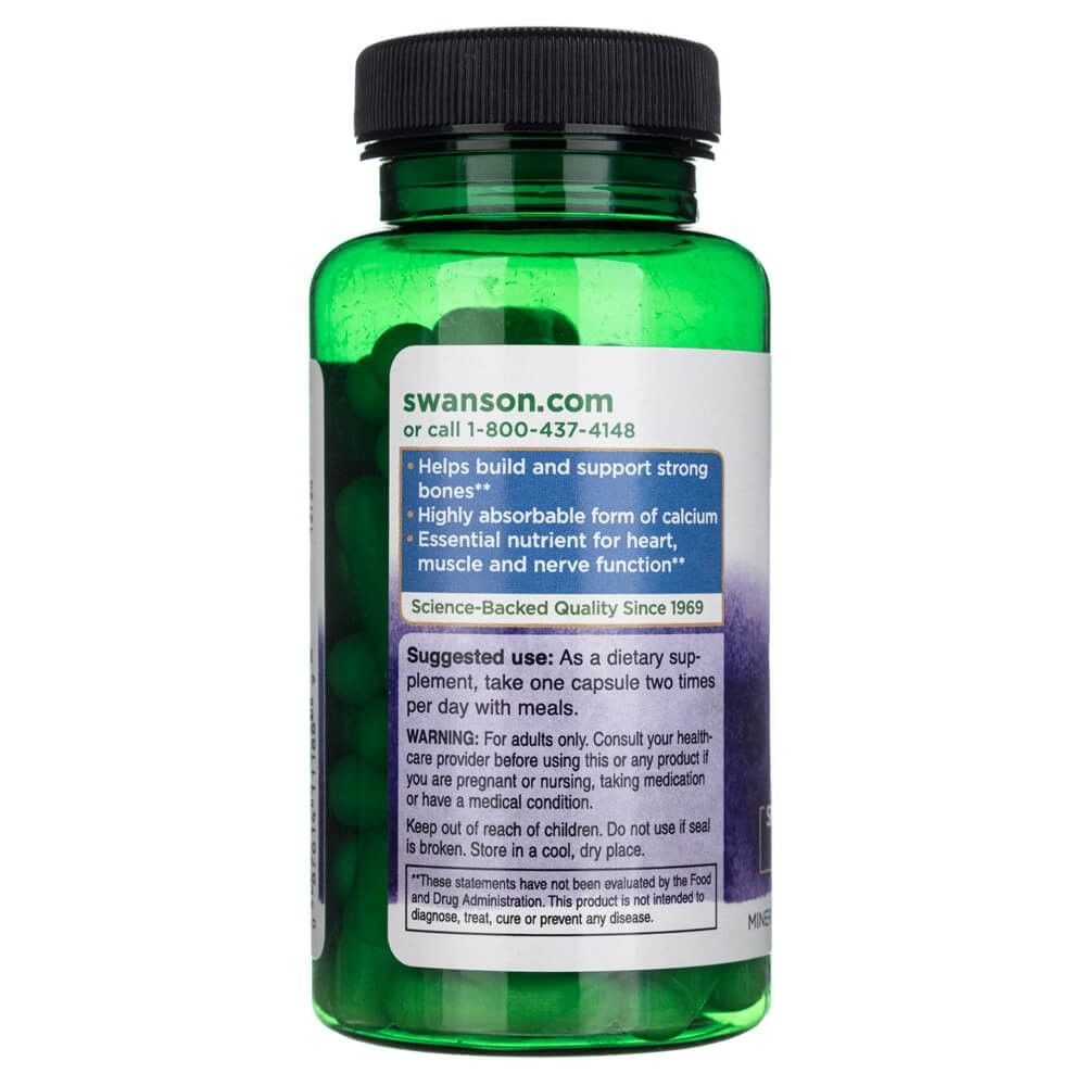 Retro della bottiglia SWANSON Calcium Citrate con benefici del prodotto e istruzioni.