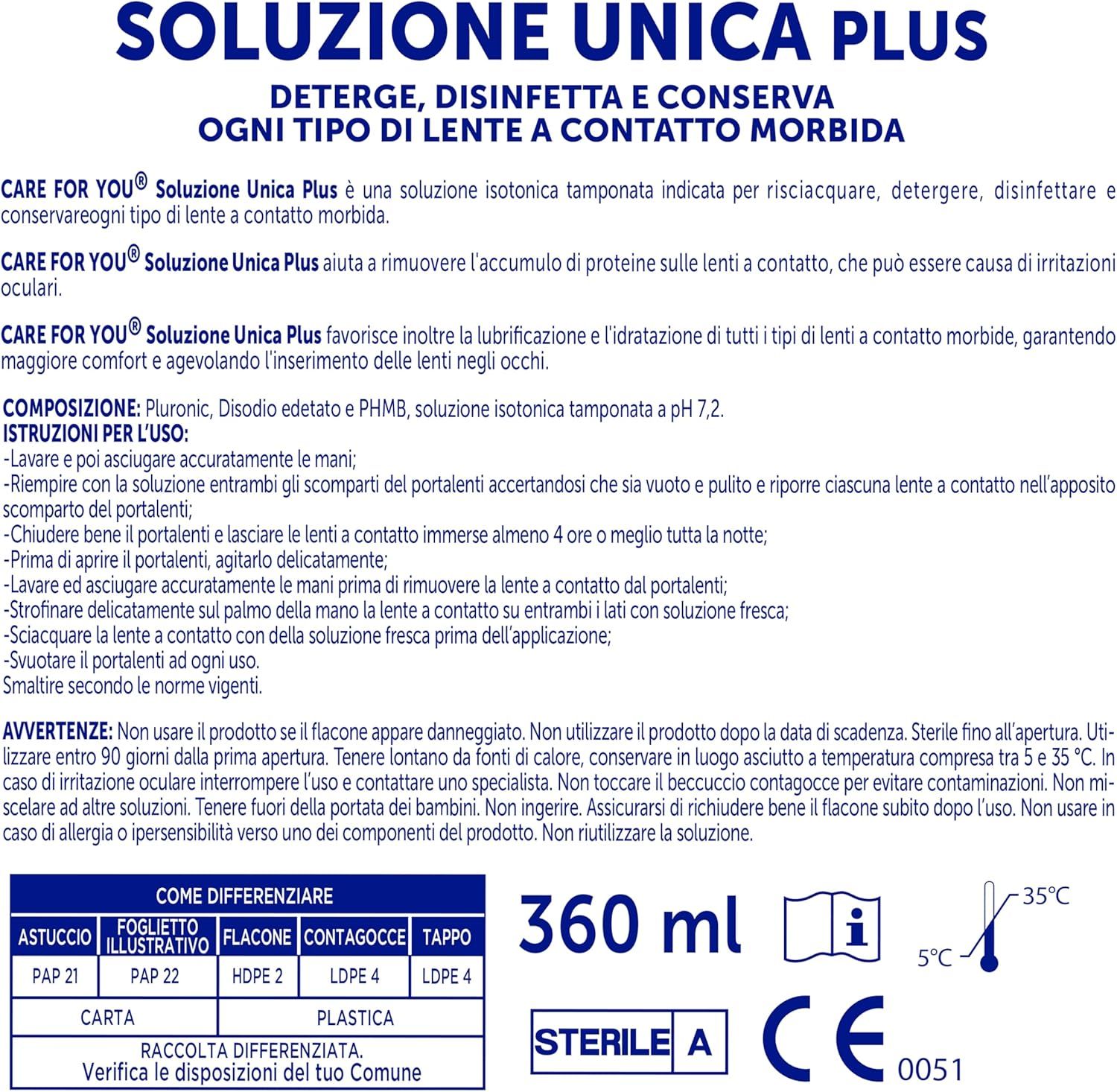 CARE for you Soluzione Unica Plus – Soluzione per lenti a contatto 360 ml