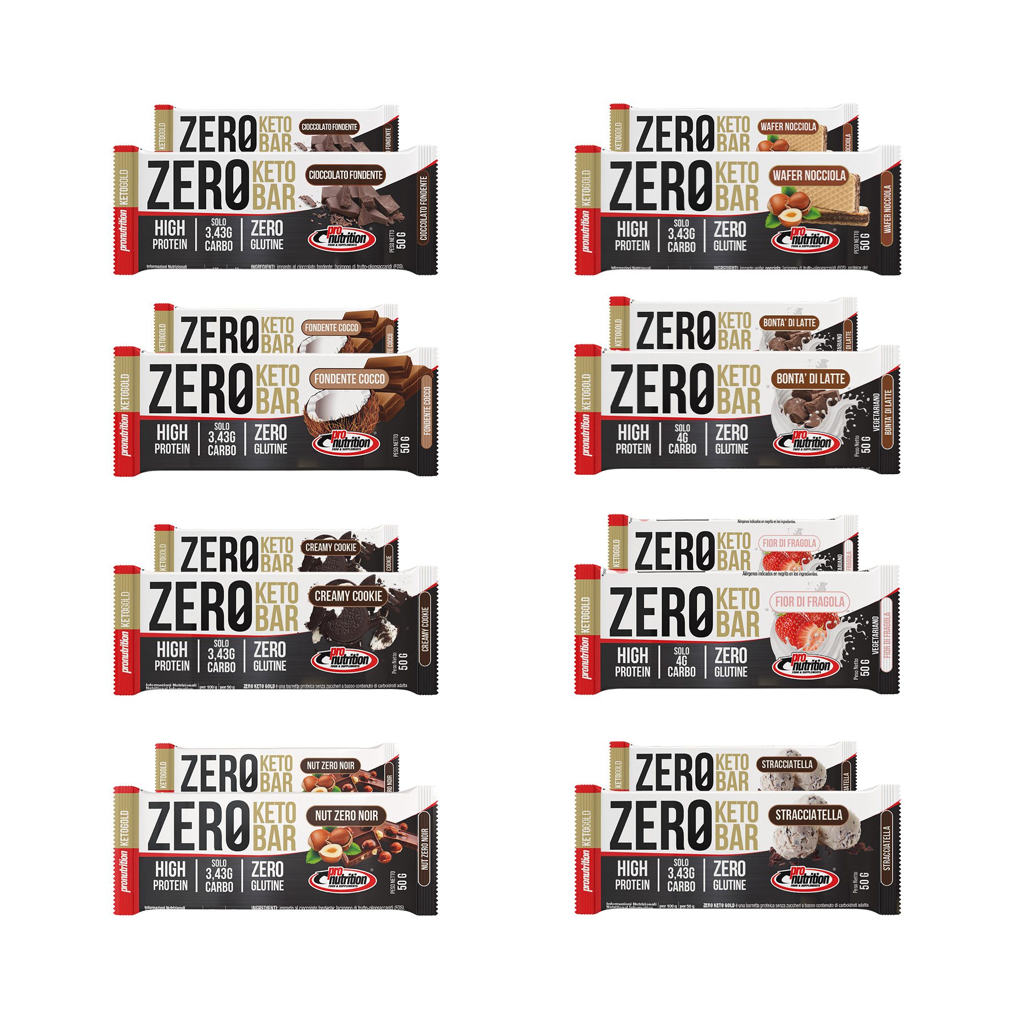 Pronutrition Barretta Zero Keto Bar - 16x50 gr Miste - 40% proteine - 3,43 gr zuccheri