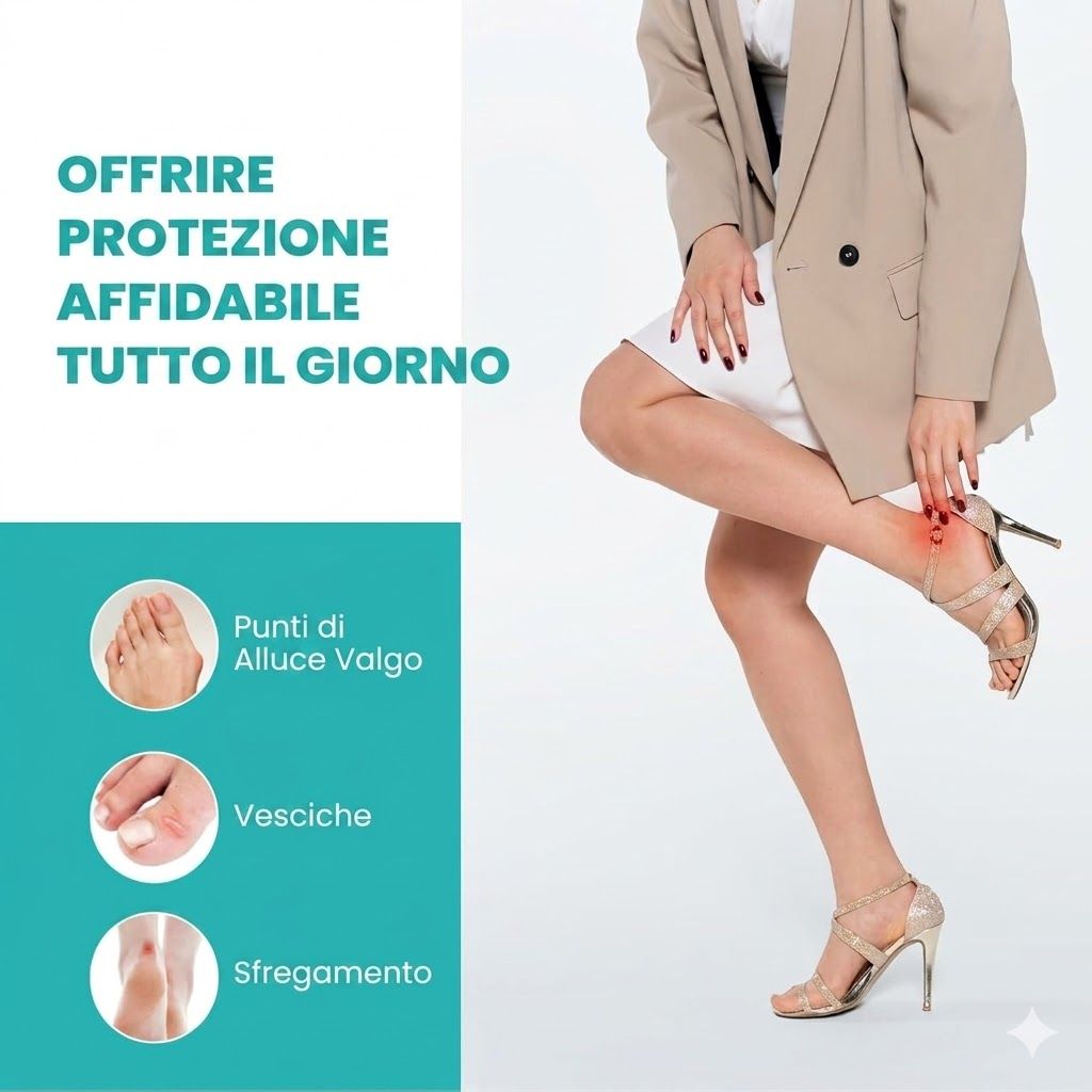 Gambe di una donna con tacchi alti. Illustrazioni di problemi ai piedi: alluce valgo, vesciche, sfregamento. Protezione affidabile.