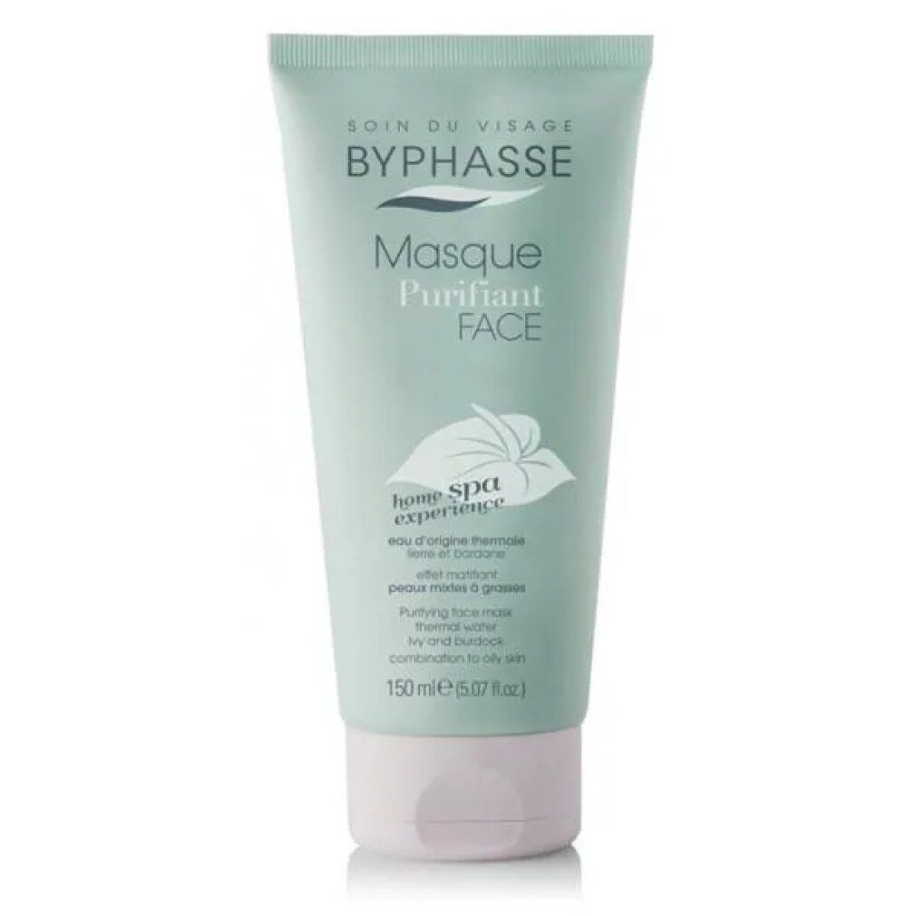 Tubo verde con tappo bianco. Testo: Byphasse, Masque Purifiant FACE, Home Spa Experience. 150 ml.