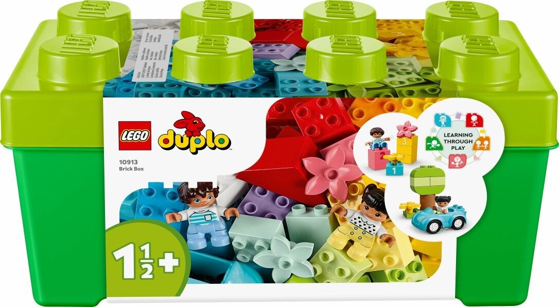 LEGO Duplo Brick Box verde con mattoncini, personaggi e fiori colorati. Età consigliata 1 1/2+. Imparare giocando.
