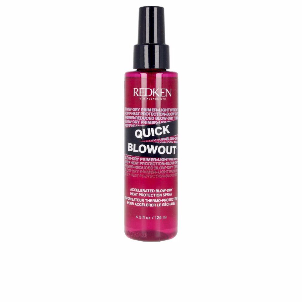 Flacone spray rosso con erogatore nero. Scritta: Quick Blowout. Testo: Heat Protection. Marchio: Redken.