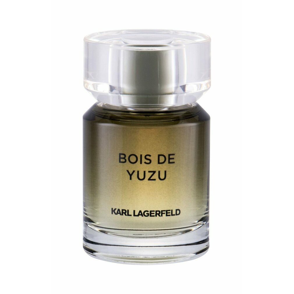 Flacone Karl Lagerfeld Bois de Yuzu Eau de Toilette con tappo trasparente e collare argentato.