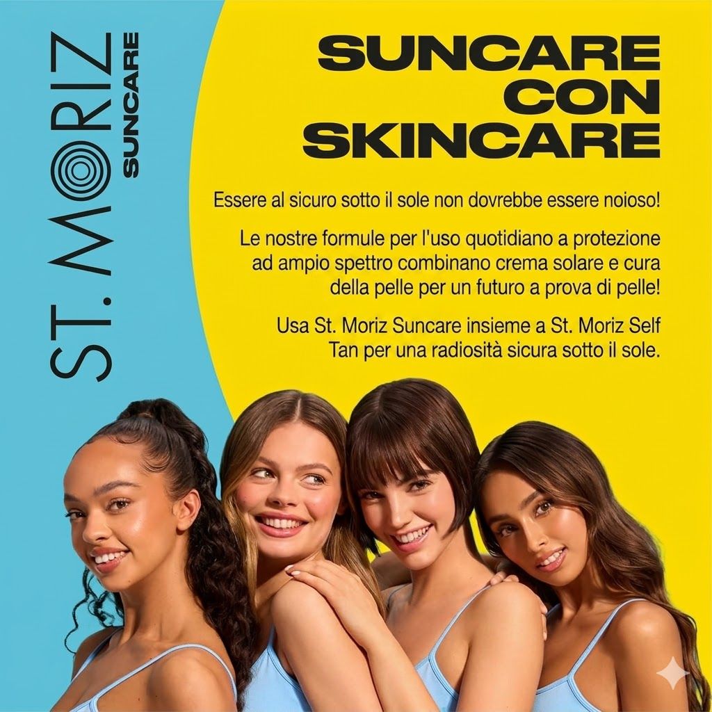 Istruzioni per l'uso del gel ST. MORIZ After Sun. Gel su specchio. Testo: Applicare, massaggiare, usare quotidianamente.