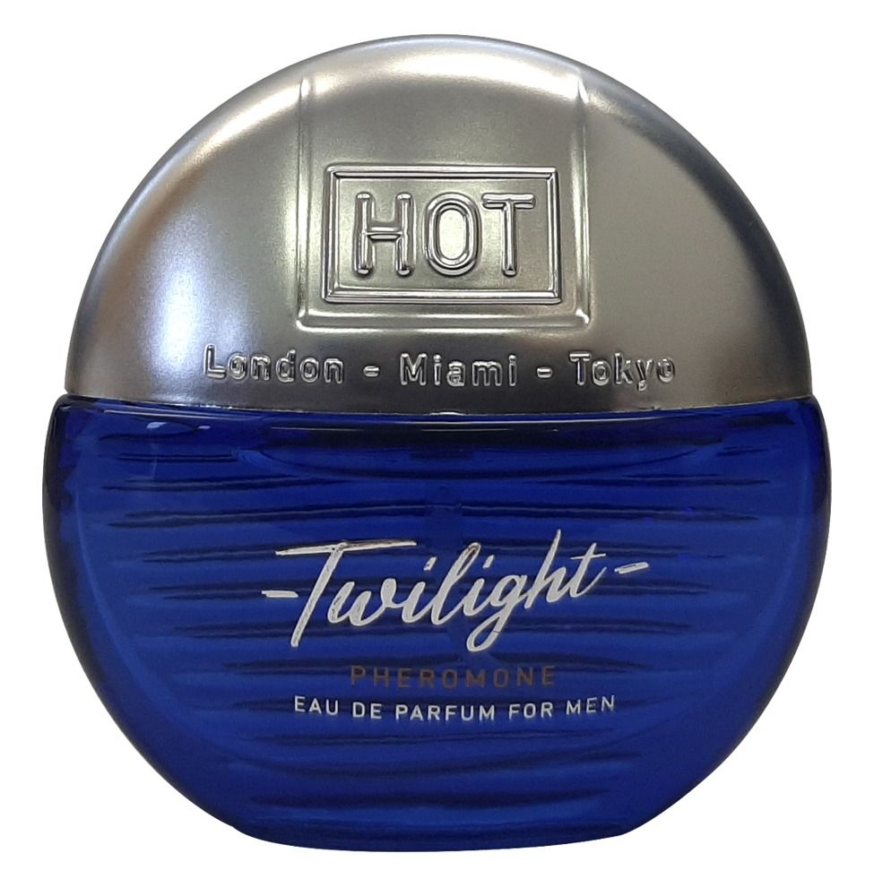 Flacone di Twilight Pheromone Parfum da uomo, 15ml, con tappo argentato.