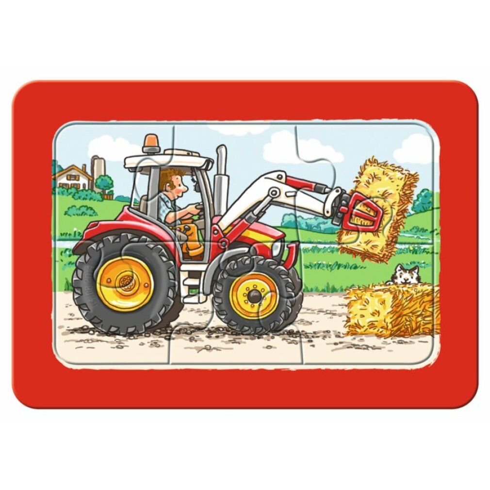 Puzzle con trattore, escavatore e dumper. Confezione con logo Ravensburger e 'my first puzzles'. Età consigliata: 2 anni e mezzo.