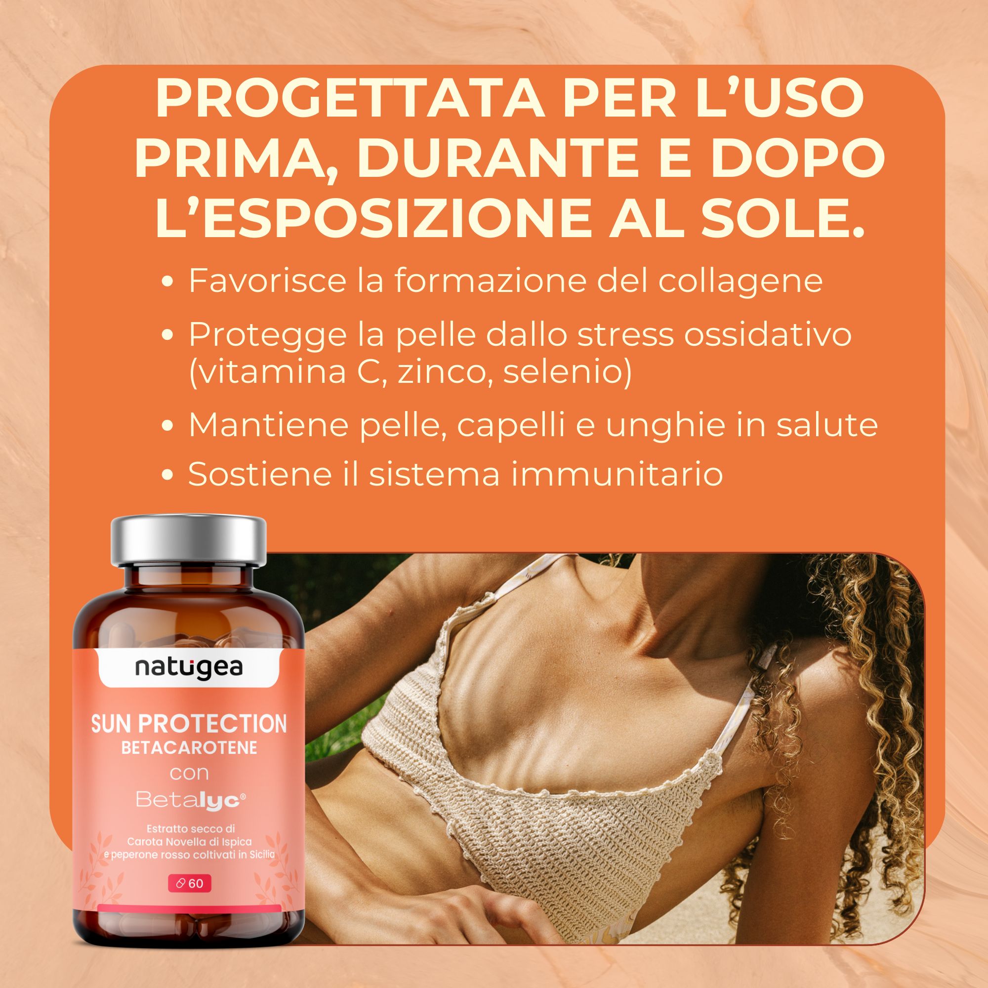 Betacarotene con Betalyc estratto secco da carote e peperoni siciliani - Sunprotection - natugea®