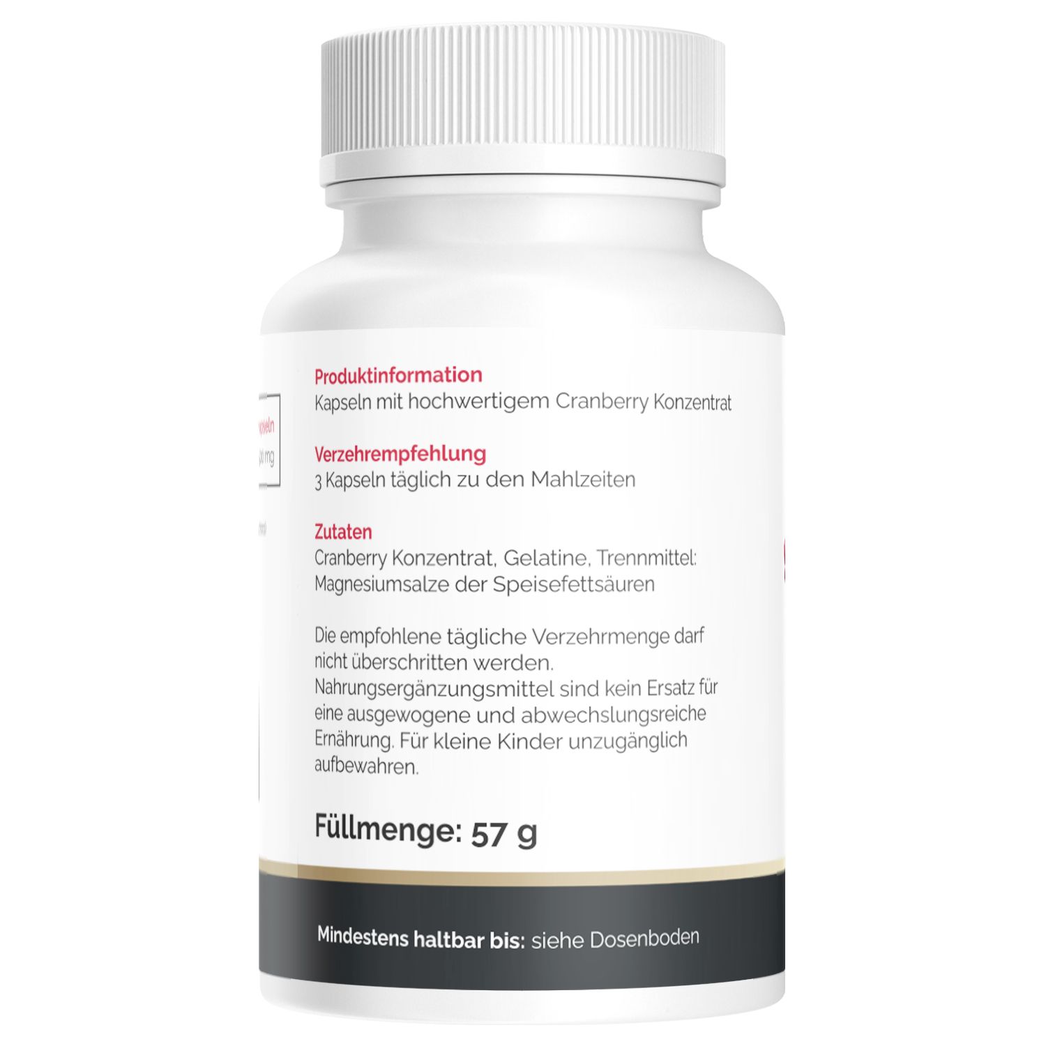 Retro di un flacone bianco. Testo: Informazioni sul prodotto, ingredienti, raccomandazioni per l'uso. Contenuto: 57 g.