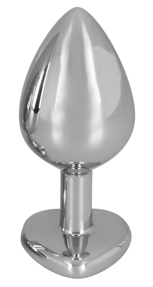 Anal Plug color argento a forma di goccia con base a forma di cuore.