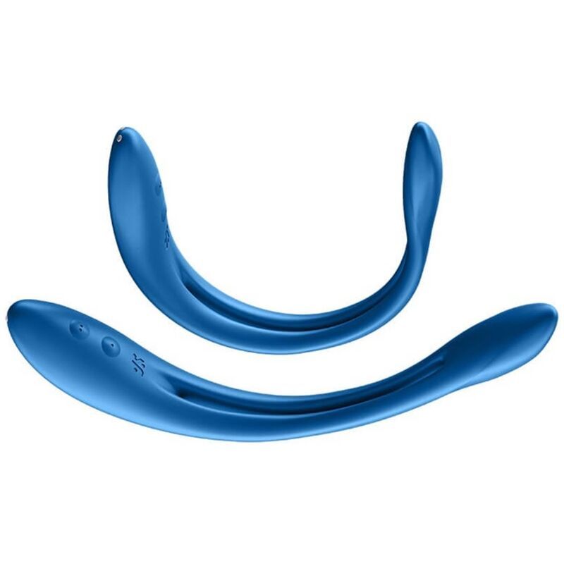 Due vibratori blu. Forma curva. Due pulsanti e logo.