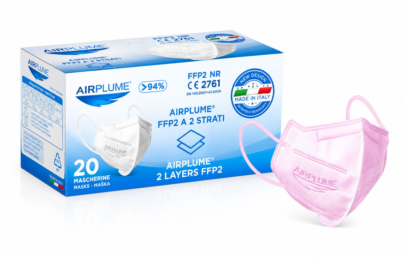 BRAND ITALIA - AIRPLUME FFP2 NR Mascherine colore Rosa