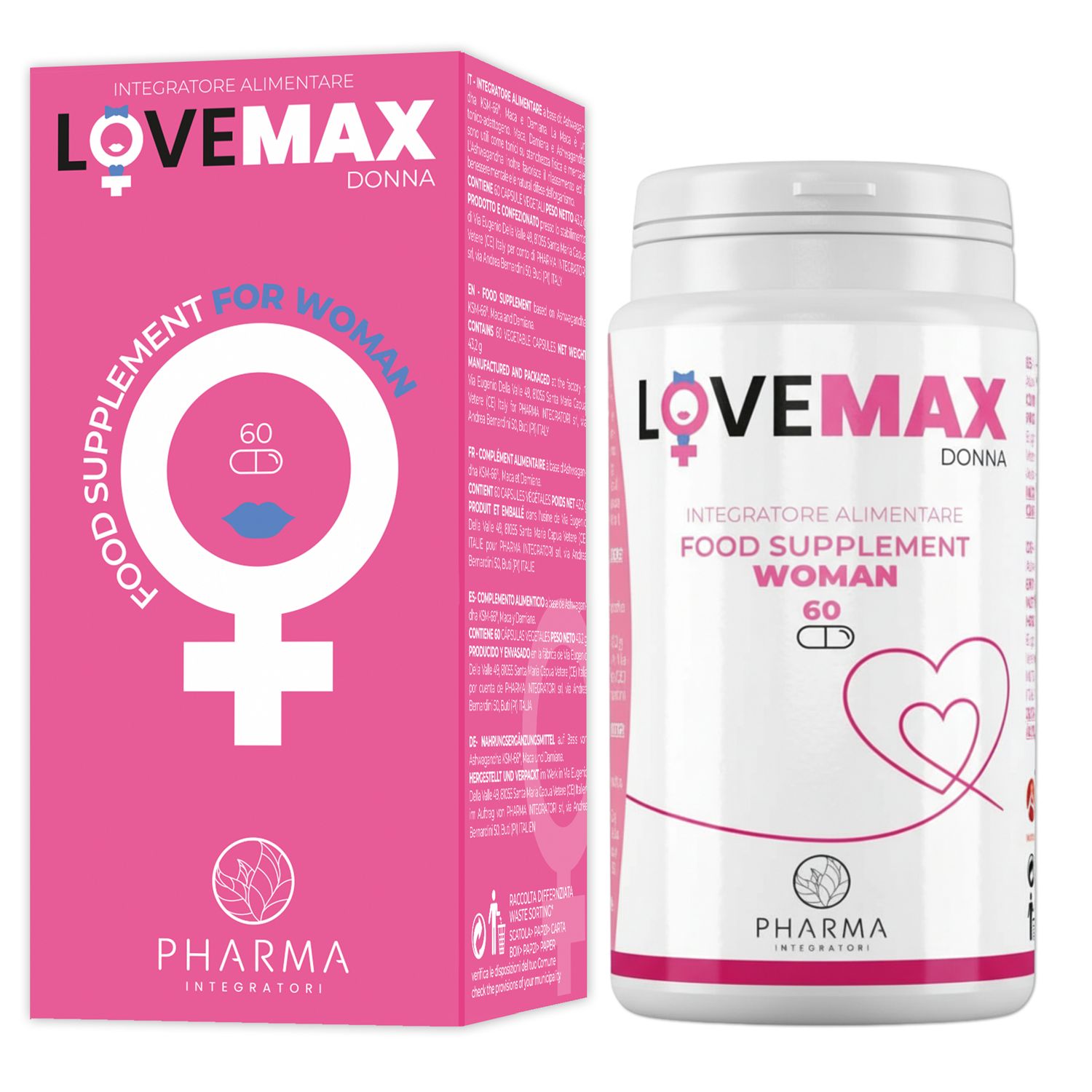 LOVEMAX Integratore Benessere Donna a base di Ashwagandha KSM-66, Maca e Damiana