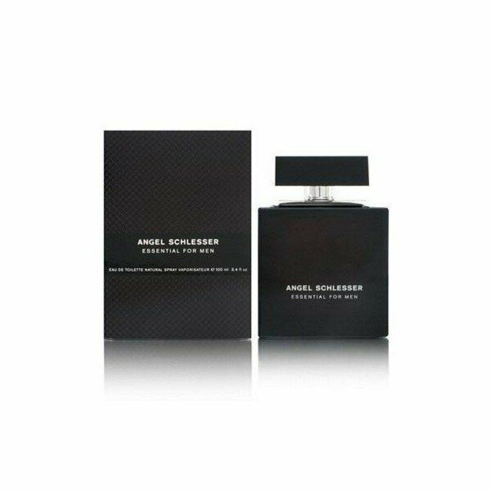 Flacone e scatola neri. Scritta: Angel Schlesser Essential For Men. Eau de Toilette Spray.