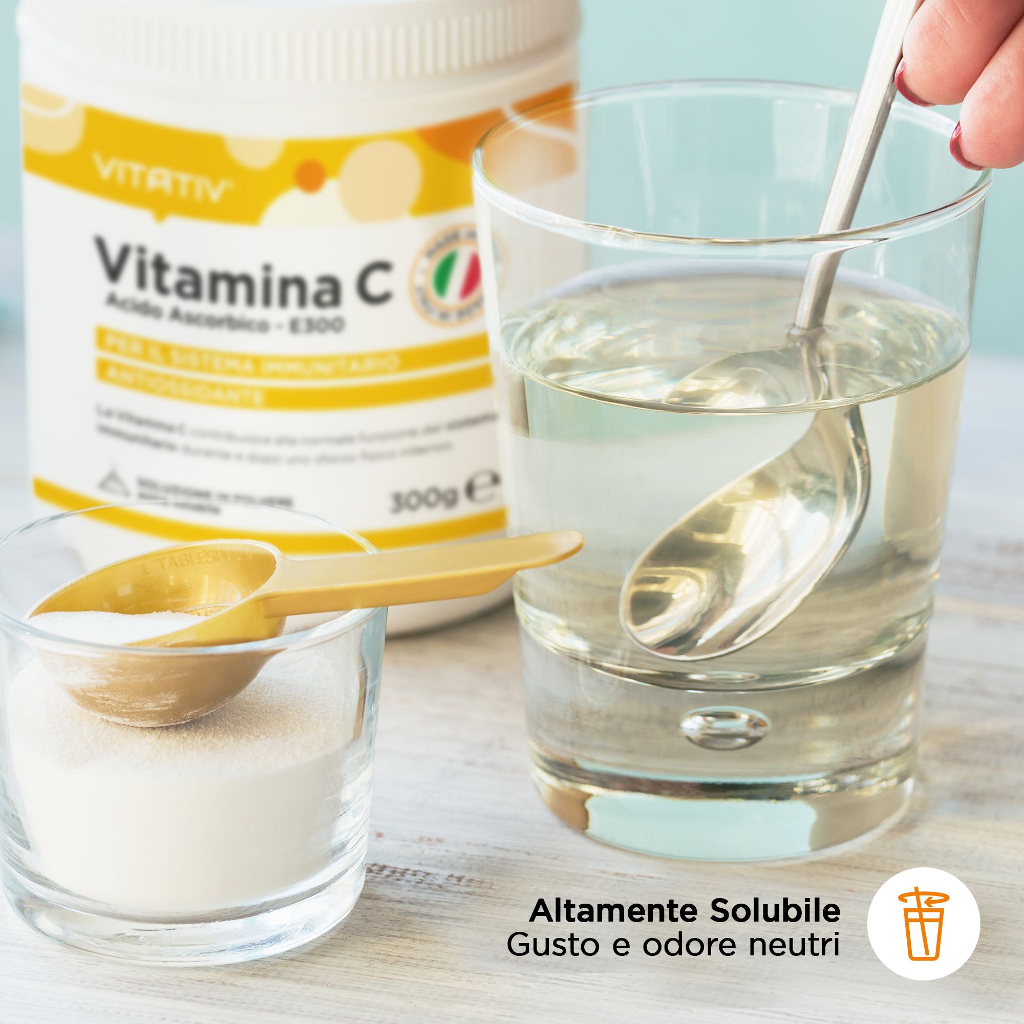 Vitativ® Vitamina C 300g Pura, Acido Ascorbico E300 in polvere solubile | Sistema immunitario