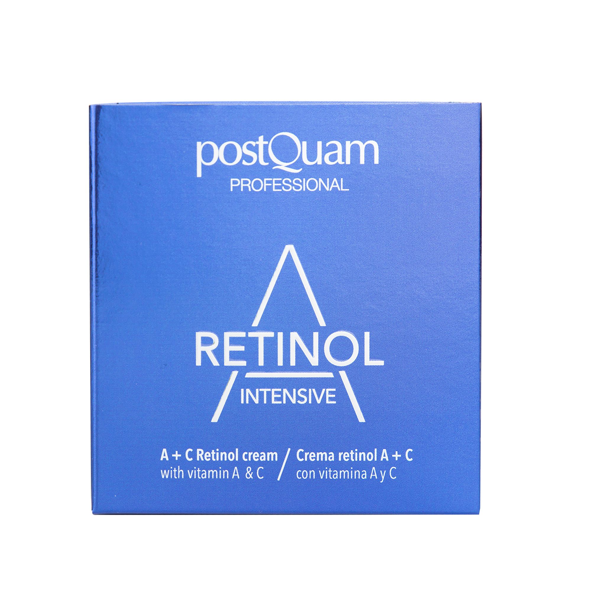Scatola blu. Scritta: Retinol Intensive, A+C Retinol cream with vitamin A & C.